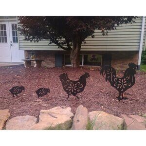 Outdoor Garden Decor Black Rooster Silhouette Stake for Yards Gardens Spring